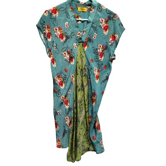 Benares Floral Bicycle Print V-Neck Tunic Dress XL - Picture 1 of 10